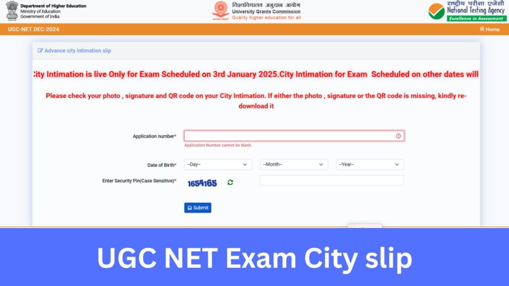 UGC NET Exam City slip